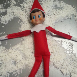 elf on the shelf with coconut snow angel 