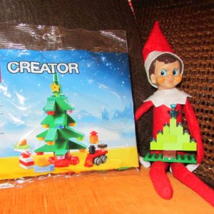 elf on the shelf with lego christmas tree 