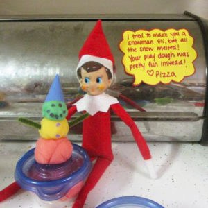 elf on the shelf with play doh snowman 