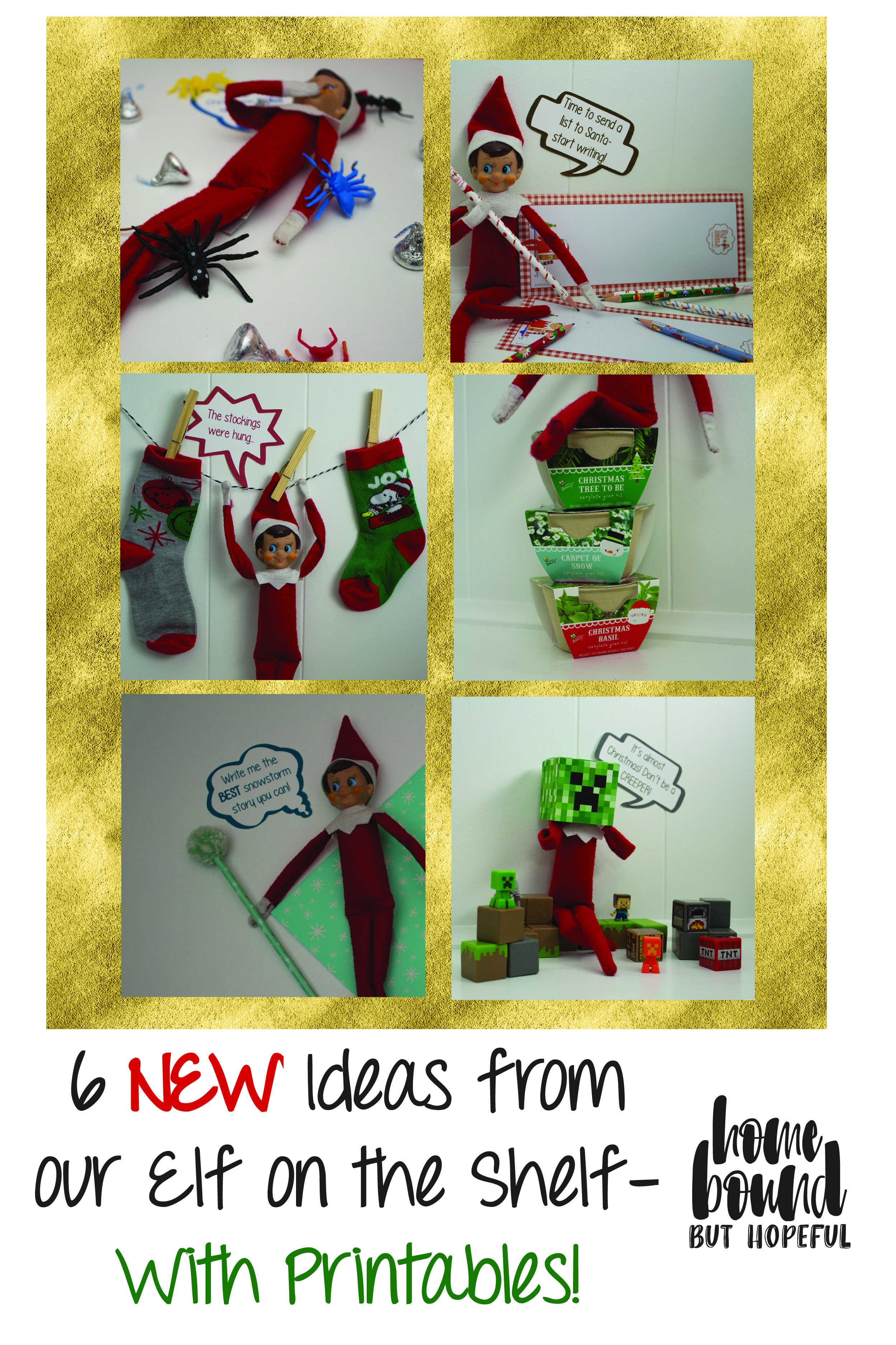 Need new Elf on the Shelf ideas? Here's 6, complete with free printables! 
