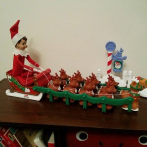 elf on the shelf drives sleigh 