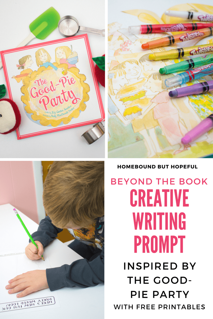 Go beyond the book while reading The Good-Pie Party with your kids. Use the printable creative writing & drawing prompts inspired by the story to talk about celebrating friendships. #beyondthebook #readingextension #creativewriting #writingprompt #earlylearning #earlyliteracy #kidlit #picturebook #thegoodpieparty