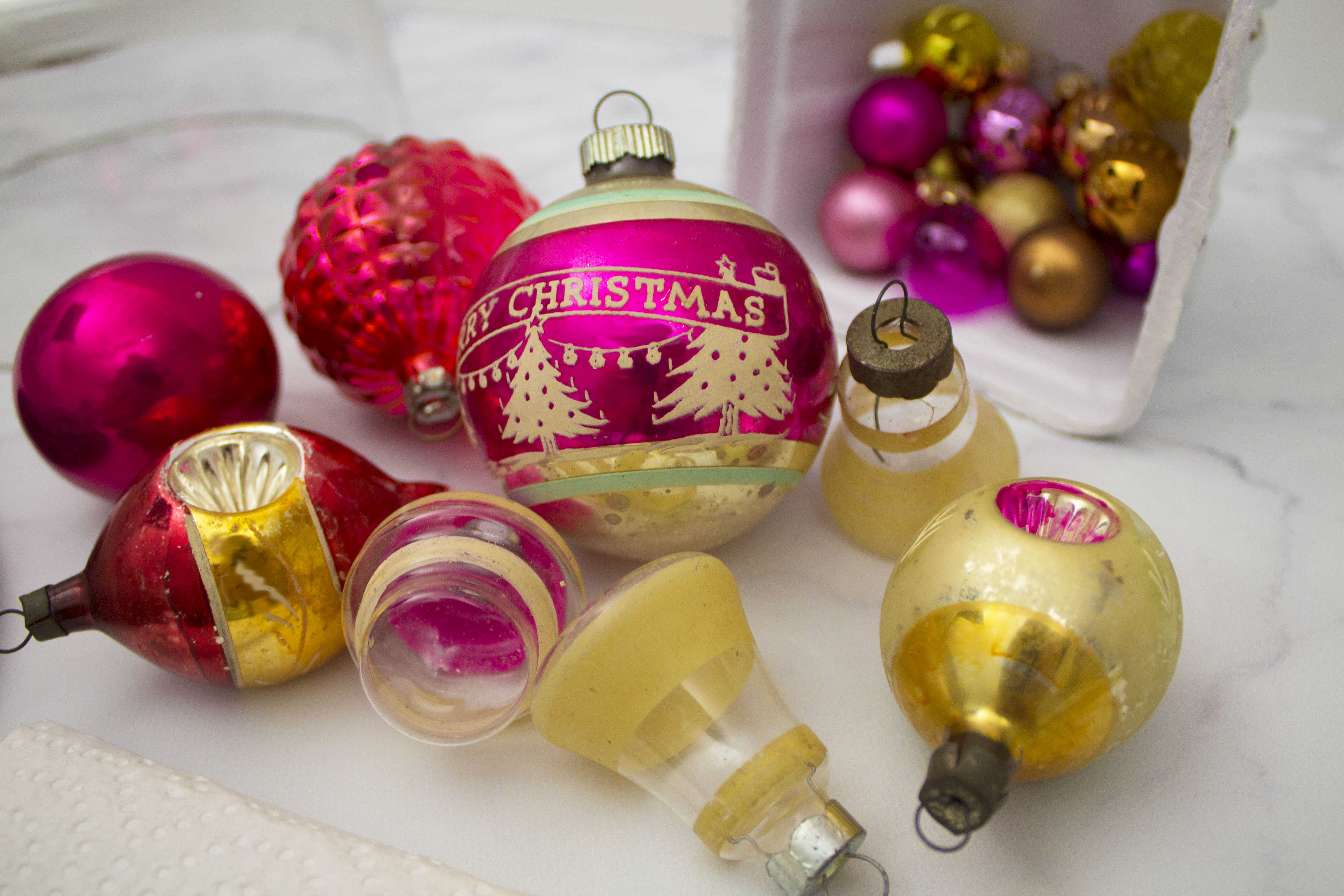 vintage pink and gold christmas ornaments