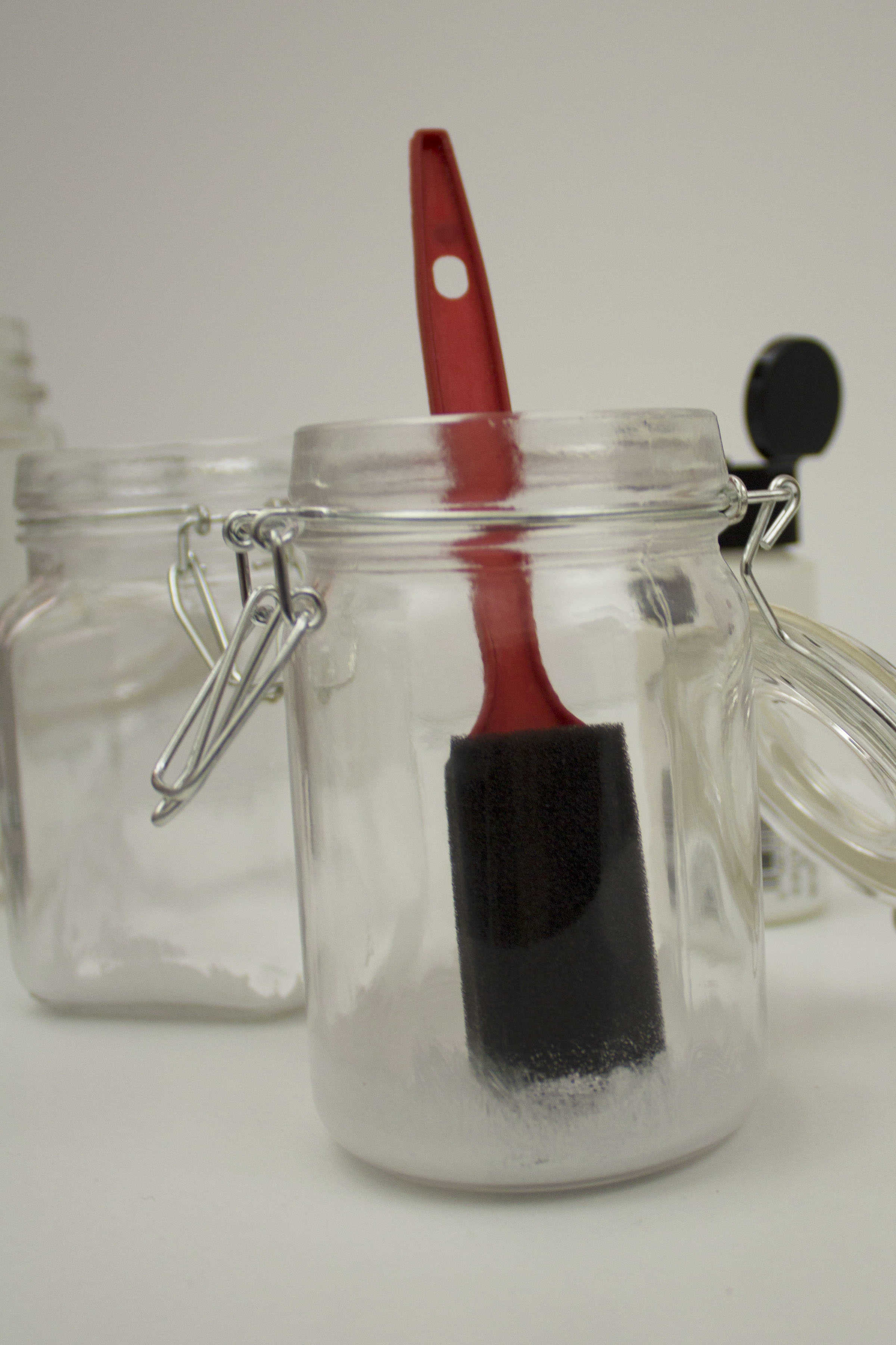 painting snow in jars 