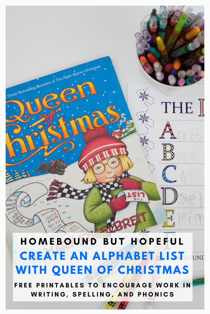 Encourage your kids to work on their writing, phonics, and spelling skills with this fun Christmas alphabet activity inspired by Queen of Christmas. #Christmas #ChristmasBooks #QueenOfChristmas #ChristmasList #BeyondTheBook #EarlyLearning #KidLit