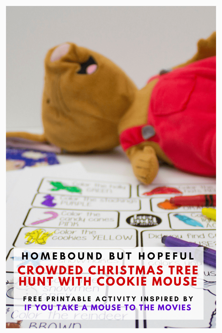 Here's a fun and simple find and color activity for kids inspired by If You Take A Mouse To The Movies. Read the book together, and then let your little ones go on crowded tree hunt inspired by Cookie Mouse! #CookieMouse #beyondthebook #holidayactivity #ChristmasFun #Christmasprintable #freeprintable #kidlit