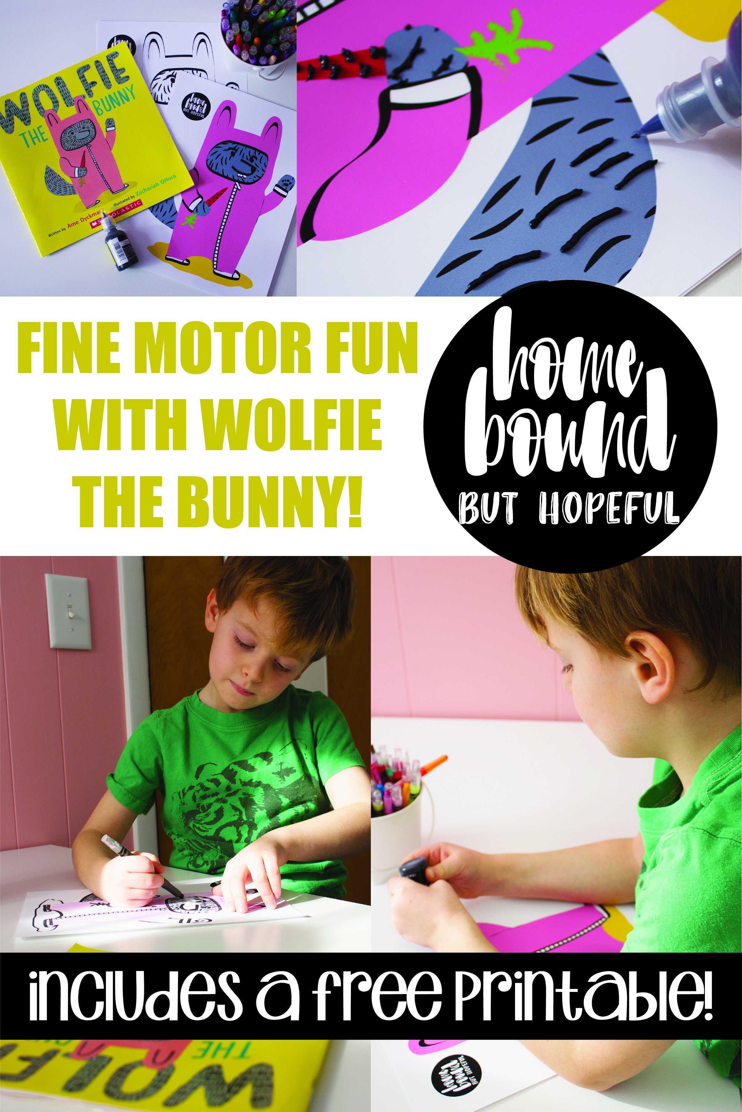 Disguise a little fine-motor hand-strengthening activity as a craft inspired by a popular picture book! Early writers will love creating their own Wolfie the Bunny, while helping their hands stay strong for the important task of writing.