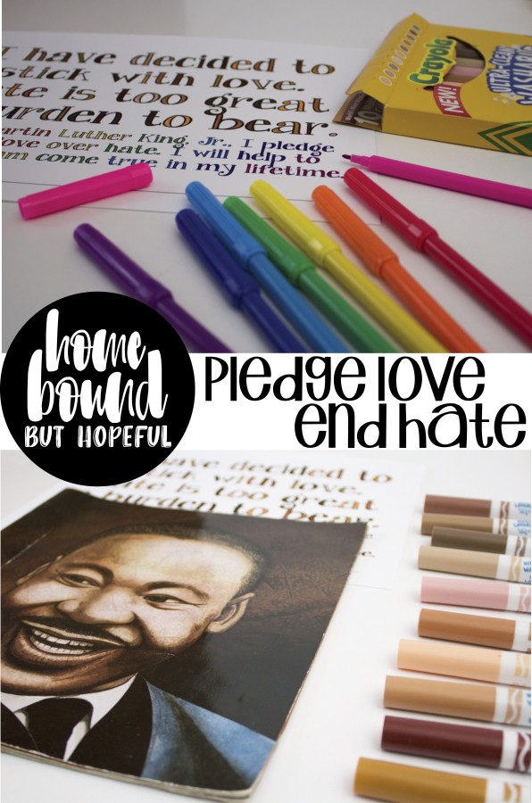 In honor of Dr. Martin Luther King, Jr, encourage your kids to think about his mission while reading "Martin's Big Words", and then take this pledge to end hate.