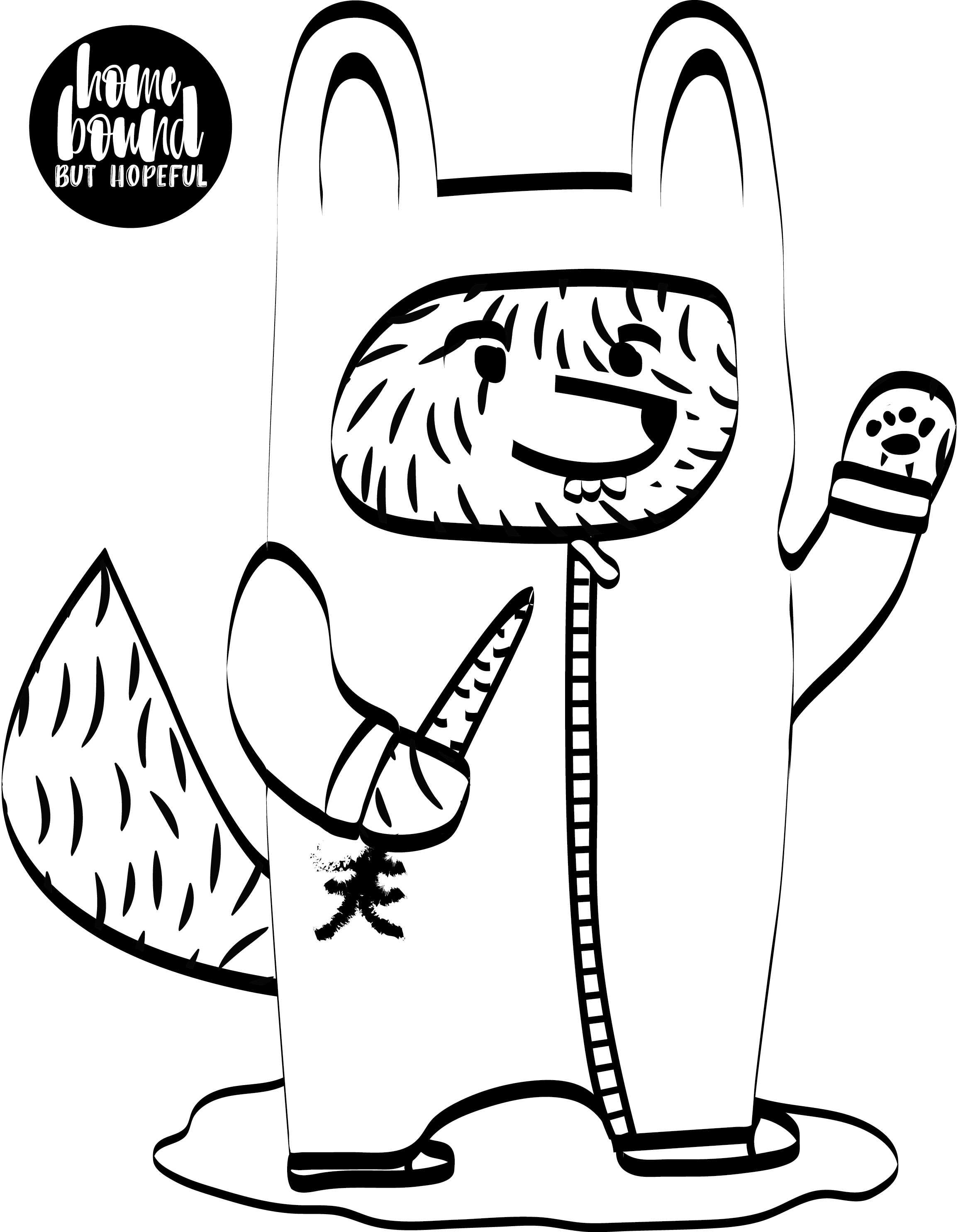 black and white wolfie the bunny printable