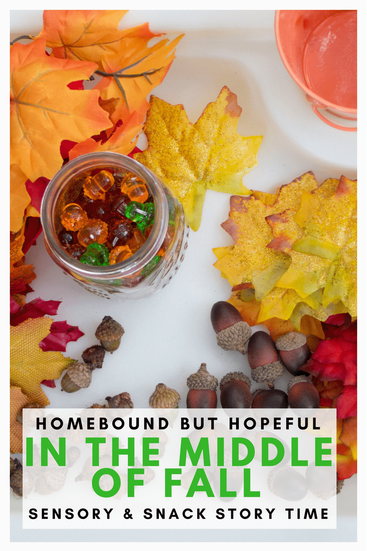 Fall is in the air, making it the perfect time to set up a fall sensory & snack story time for young learners! Check out my fun ideas inspired by Kevin Henkes' "In The Middle Of Fall", as well as the really cool sensory table we've been using lately. Toddlers will love going on an acorn hunt like a hungry squirrel, and decorating an autumn cookie for a special treat! #ad #KevinHenkes #InTheMiddleOfFall #beyondthebook #sensoryplay #storytime #autumnleaves #acornhunt