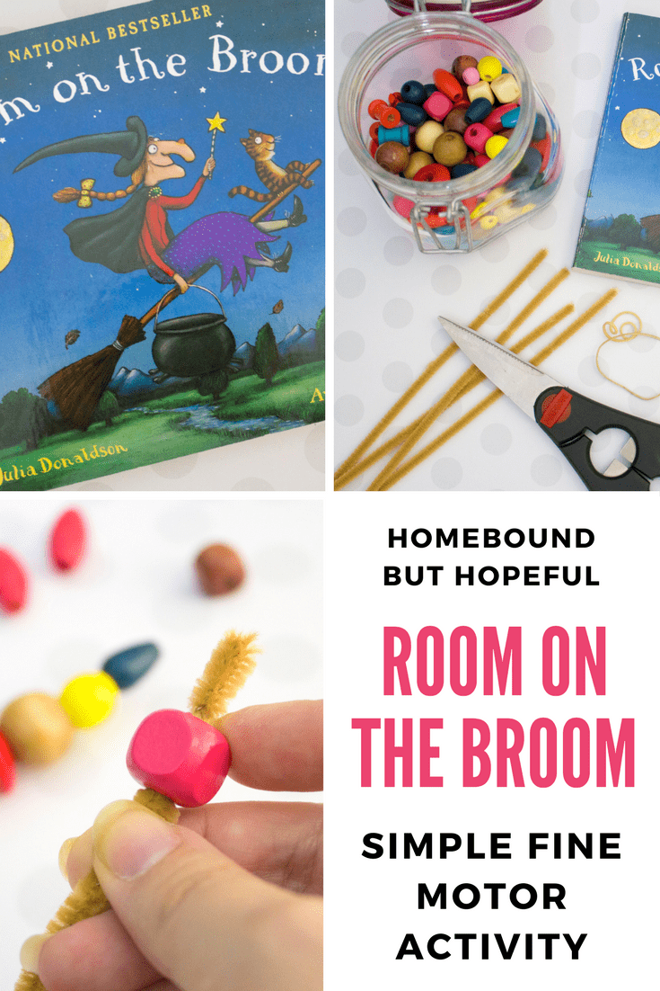 Here's a simple and fun fine motor activity for little fingers, inspired by the picture book No Room On The Broom. Perfect for a Halloween Story Time! #NoRoomOnTheBroom #Halloween #HalloweenStoryTime #KidLit #BeyondTheBook #FineMotor #SimpleCraft #KidsCrafts #KidsProjects