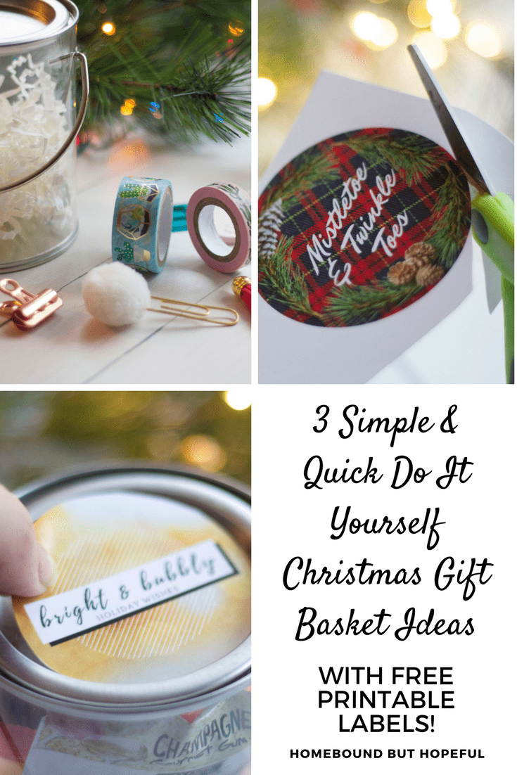 Need to put together some quick & simple last minute gift baskets for friends and family? I've got you covered with these 3 easy, adorable ideas, complete with printable labels! #ad #Christmas #Christmasgift #giftbaskets #freeprintable