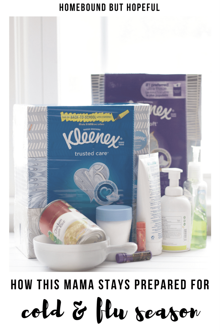 Winter weather is upon, so it's time to be sure you are prepared for cold & flu season! Check out this mama's must-haves! #ad #TakeCareWithKleenex #coldandflu #winterwellness #momlife