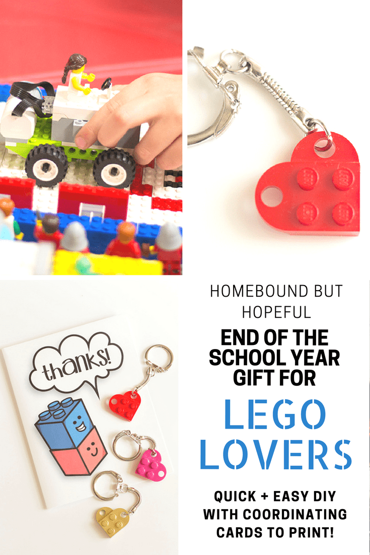 Lego fanatics will have fun putting together these simple end of the school year gifts for teachers, coaches, and friends. Learn how to make one, and grab your free printable cards! #Lego #endoftheschoolyear #teachergift #summerbreak #teacherappreciation