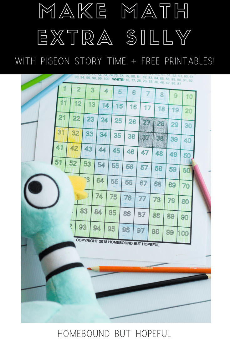 A fun way to work on math with a silly story time inspired by Mo Willems' Pigeon! Grab the printable 100 charts, and let the giggles begin! #MoWillems #ThePigeon #Storytime #BeyondTheBook #EarlyLearning #EarlyMath #FreePrintables #BeyondTheBook #PictureBooks #ReadAloud