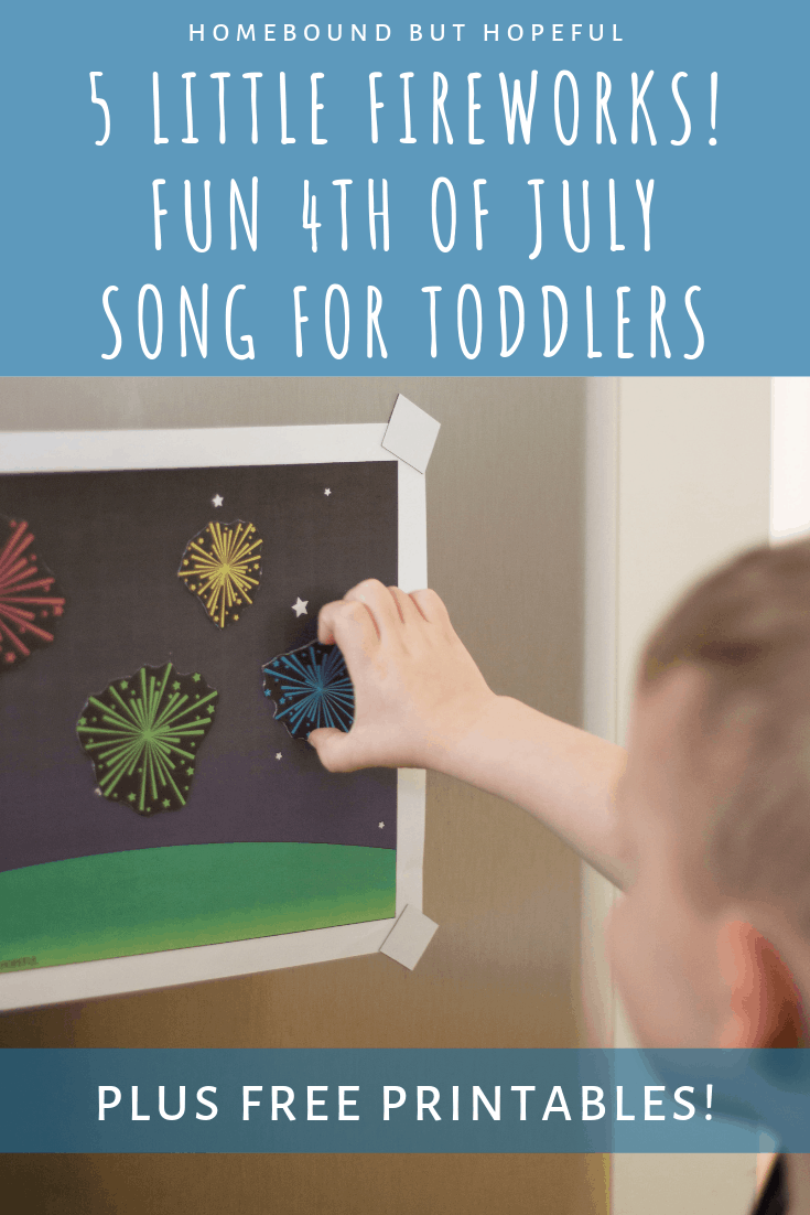 This fun + simple toddler sing-a-long for the 4th of July includes free printables for a simple craft project. Young children will have the opportunity to incorporate singing, counting, and fine motor skills in this cute activity. #preschool #preschoolathome #homepreschool #homeschool #nurseryschool #singalongs #fingerplay #4thofjuly #craftsforkids