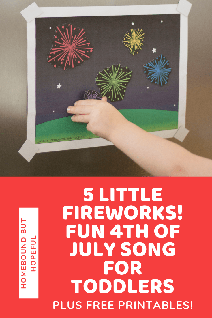 This fun + simple toddler sing-a-long for the 4th of July includes free printables for a simple craft project. Young children will have the opportunity to incorporate singing, counting, and fine motor skills in this cute activity. #preschool #preschoolathome #homepreschool #homeschool #nurseryschool #singalongs #fingerplay #4thofjuly #craftsforkids