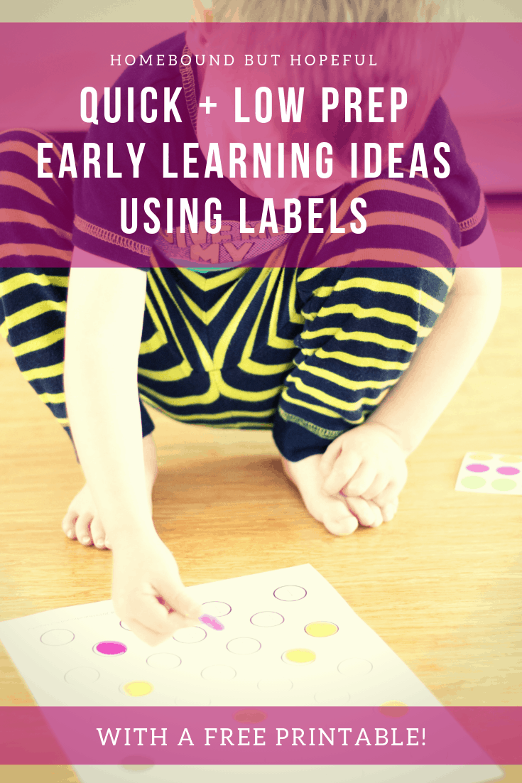 My kiddo loves learning when I disguise it as fun with stickers! Check out these super simple, very low-prep early learning ideas that use basic circle labels. I've included a free printable to make the activity even easier to prepare! #freeprintable #earlylearning #earlyliteracy #homeschool #totschool #preschool #prekindergarten #playfullearning