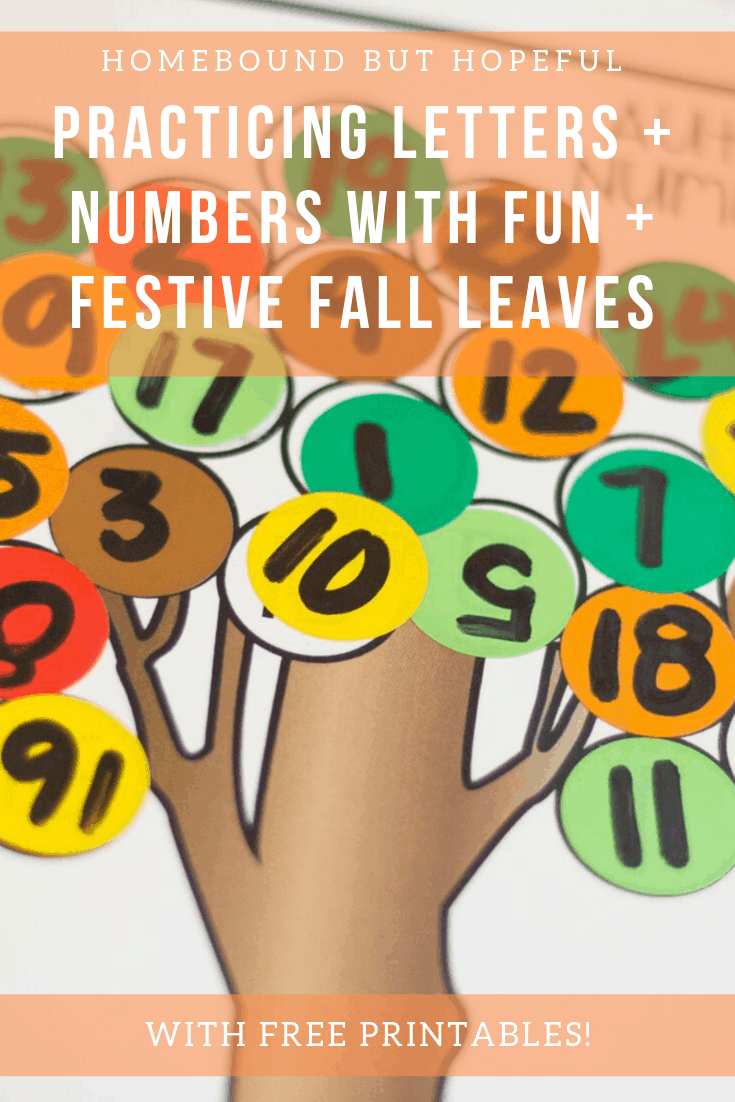 Grab these free printables, inspired by festive fall leaves, for your preschooler to practice letters and numbers this autumn! #earlylearning #preschoolactivities #homeschool #fallvibes #fallleaves