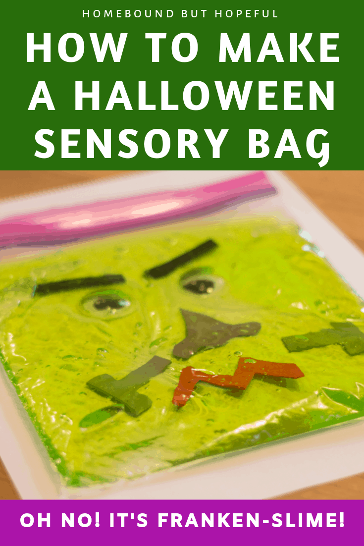 If squishing and rearranging a monster's face sounds like fun for your kids, you'll want to check out how we made this Franken-Slime Halloween Sensory Bag! #preschoolactivities #earlylearning #frankenstein #slime #Halloween