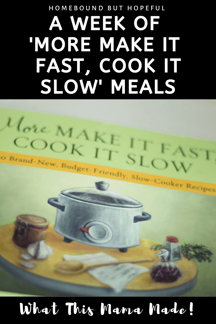 Without a slow cooker, I'm not sure my family would ever eat a home cooked dinner! Check out my most recent week of family dinners, chosen from the 'More Make It Fast, Cook It Slow' cookbook! #mealplan #familydinner #dinnertime #crockpot #homecooking