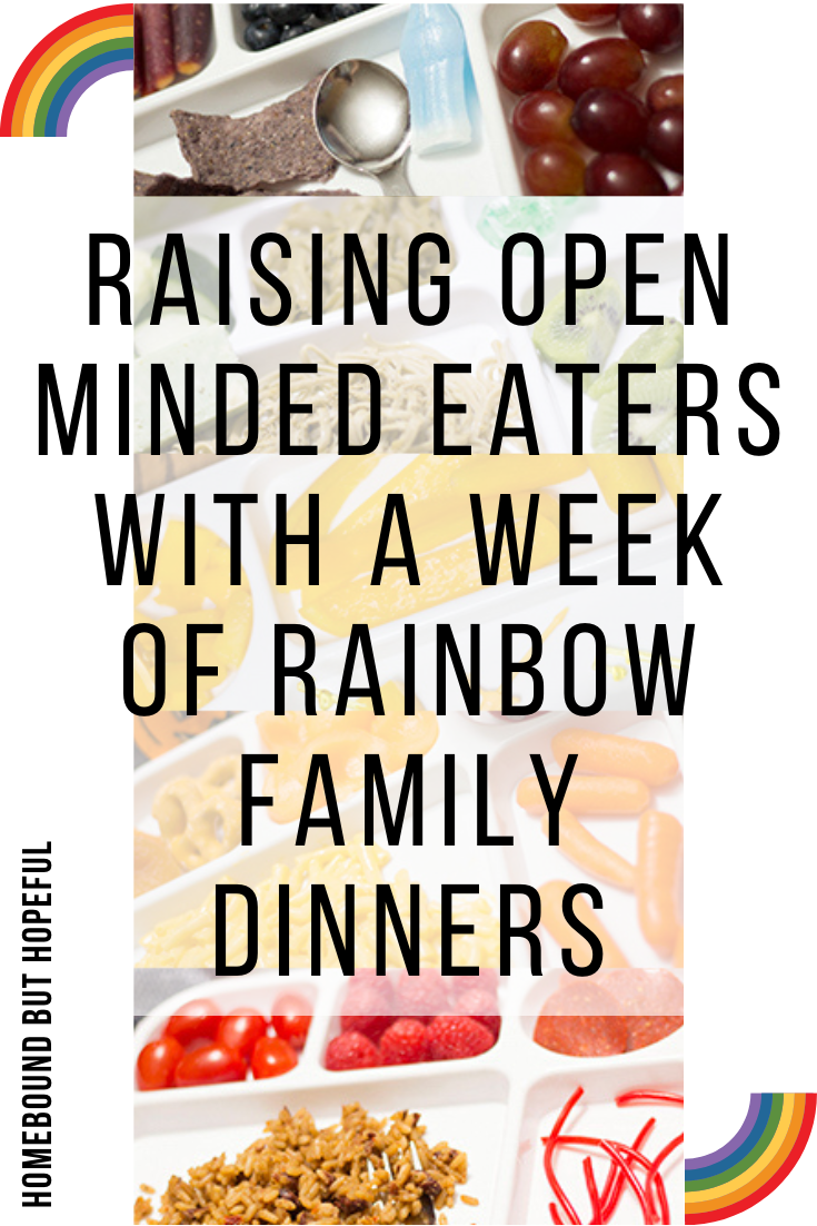 If you have a picky eater on your hands like I do, this fun week of rainbow family dinners is a great way to get them tasting lots of textures and flavors! #rainbows #rainbow #familydinner #familydinners #menuplanning #mealplanning