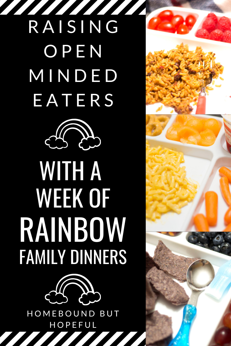 If you have a picky eater on your hands like I do, this fun week of rainbow family dinners is a great way to get them tasting lots of textures and flavors! #rainbows #rainbow #familydinner #familydinners #menuplanning #mealplanning