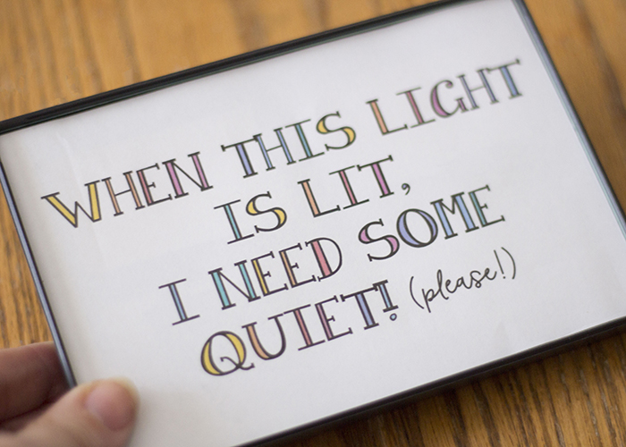 FRAMED QUIET LIGHT SIGN