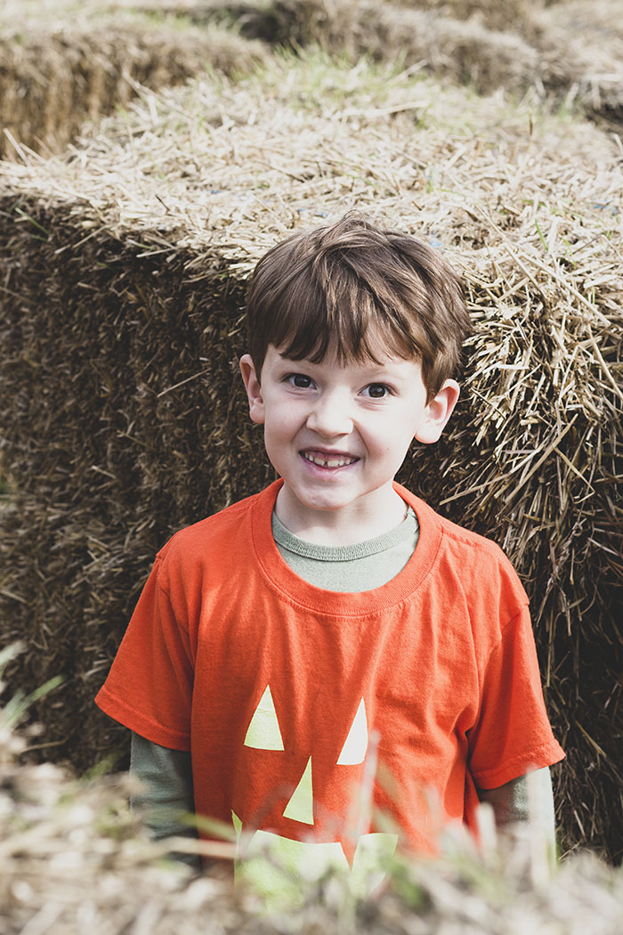 boy in hay maze