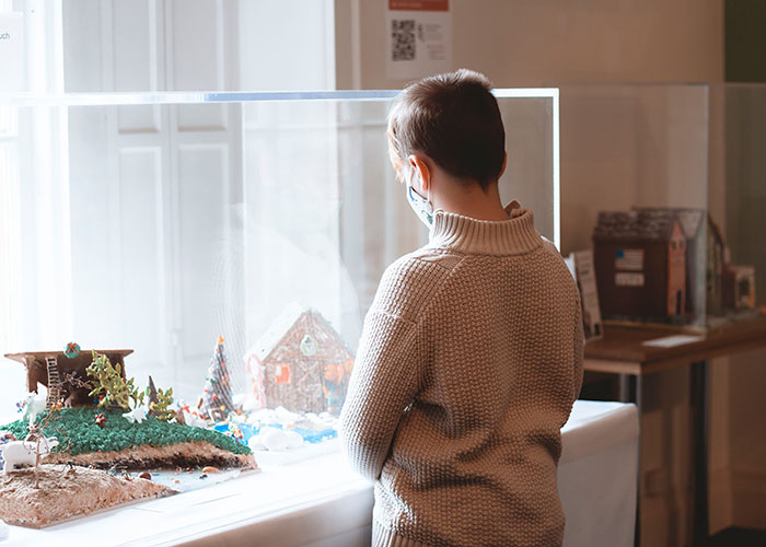 BOY AT GINGERBREAD EXHIBIT